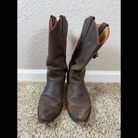 Juicy Couture Y2K Brown Cowboy Boots Leather Roses Western Cottagecore Charms 8M - Picture 2 of 8